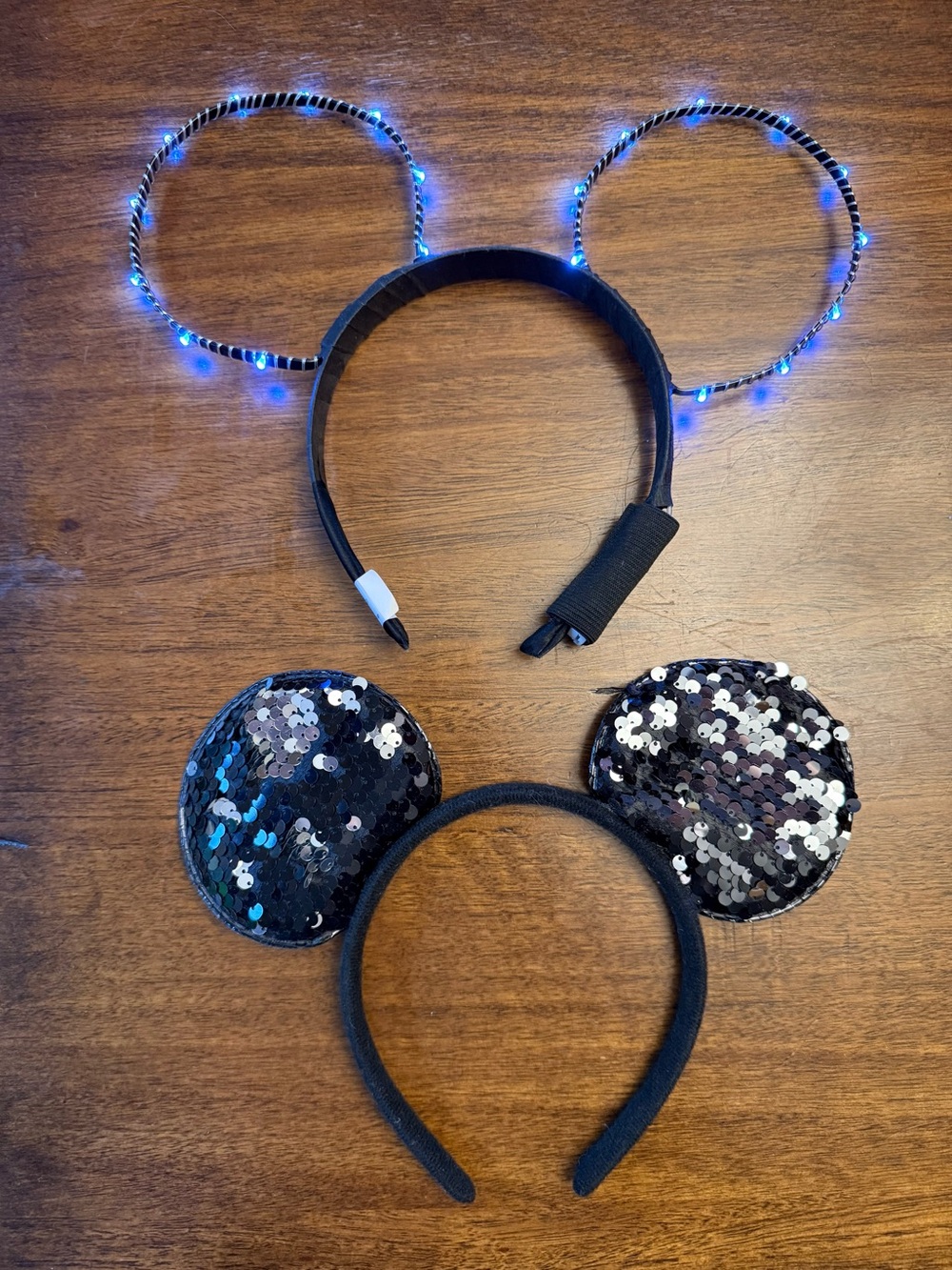 Set/2 Kids Light-Up and Sequin Black Mouse Ear Headband Set